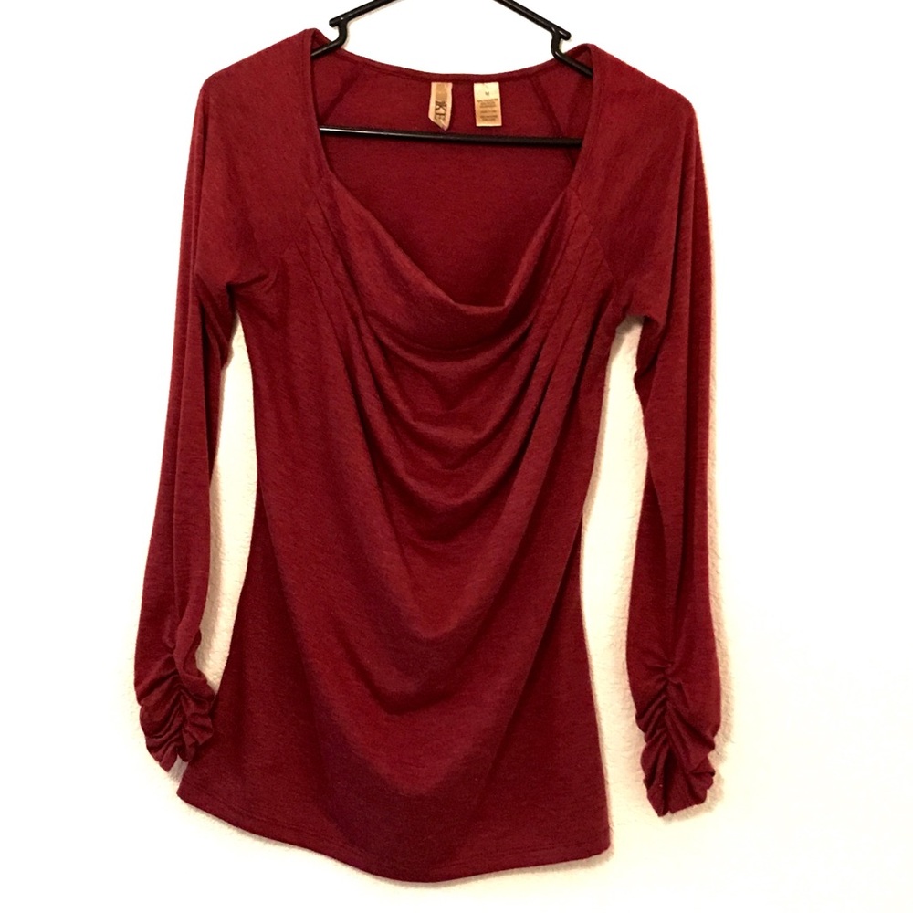 BKE Slouchy Square Neck Long Sleeve Top - Maroon